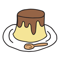 皿に載ったプリンのイラスト