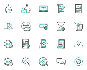 set of tax line icons, loan, fee, finance