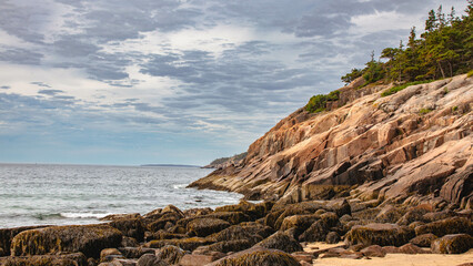 Fototapeta na wymiar Rocky Outcropping overlooking ocean in Acadia National Park