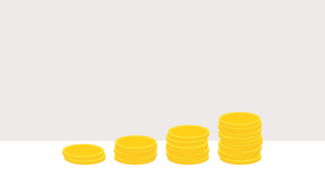 右肩上がりに増えていく積み重なったコイン･硬貨 - お金が増える･貯蓄のイメージの素材
