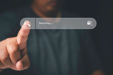 business man finger searching browsing Information internet data  technology search engine...