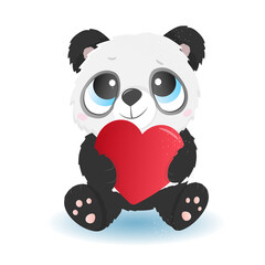 Cartoon illustration cute panda with heart. Animal