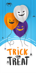 Design template with 3D paper pumpkins with Halloween faces.