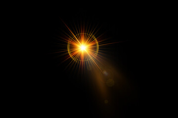 Realistic lens flare lights effect on black background	

