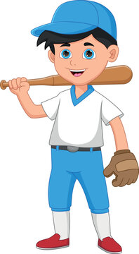 cartoon boy baseball player on white background