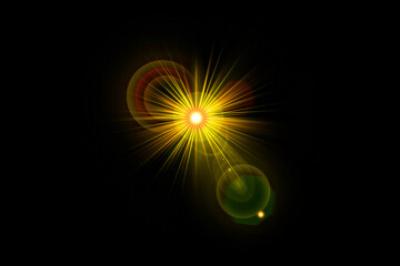 Realistic lens flare lights effect on black background