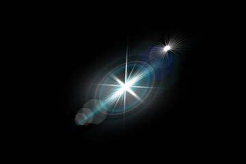 Realistic lens flare lights effect on black background