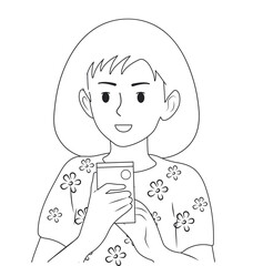 Black and white girl holding a phone, a call or a message in her hands. Vector flat illustration.