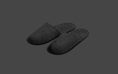 Blank black home slippers mockup, dark background
