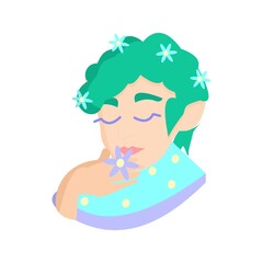 Green hair women with flowers Portrait of hippy girl Cartoon vector illustration