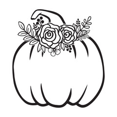 Pumpkin With Flower Monogram, Pumpkin - squash for Halloween or Thanksgiving line art icon	