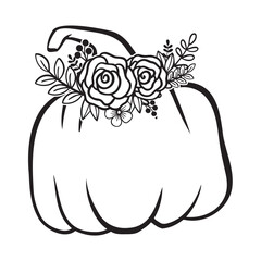 Pumpkin With Flower Monogram, Pumpkin - squash for Halloween or Thanksgiving line art icon	