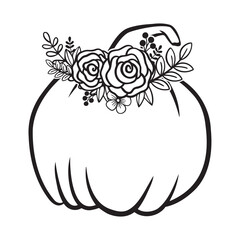 Pumpkin With Flower Monogram, Pumpkin - squash for Halloween or Thanksgiving line art icon	