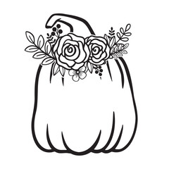 Pumpkin With Flower Monogram, Pumpkin - squash for Halloween or Thanksgiving line art icon	