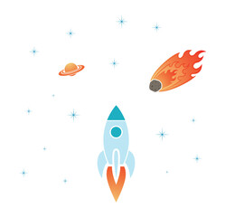 rocket ship with asteroid