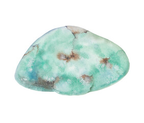 Watercolor chrysoprase gemstone. Green mineral stones. Healing crystals. Zodiac stone, birthstone