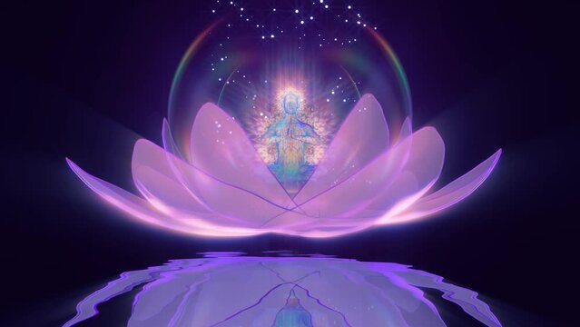 looped 3d animation of a demiurge meditating in a lotus