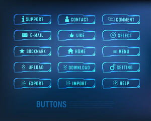 button collection sci-fi style set color blue