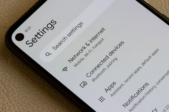 Chula Vista, CA, USA - May 14, 2022: The user interface of the android settings app is seen on a Google Pixel 4a smartphone.
