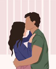 illustration of a young couple.  couple minimalism.  boy kissing girl on the forehead