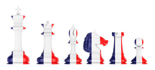 Chess figures with French flag, 3D rendering