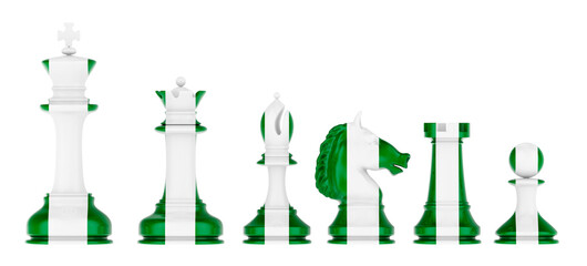 Chess figures with Nigerian flag, 3D rendering