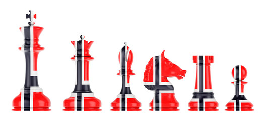 Chess figures with Norwegian flag, 3D rendering