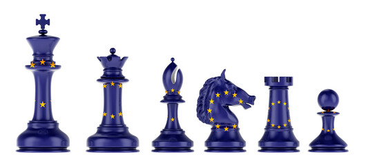 Chess figures with the EU flag, 3D rendering