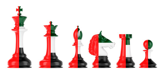 Chess figures with the United Arab Emirates flag, 3D rendering