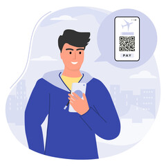 Covid People Scan QR code Cashless Payment Digital