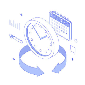 Calendar, plan, presentation, infographic, schedule. Isometric vector illustration flat design isolated. Outline, linear style, line art, editable stroke. 