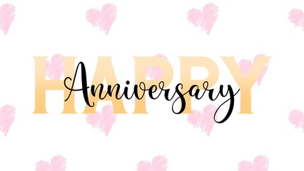 Happy Anniversary writing with heart background, colorful, cheerfull, invitation card, celebration banner