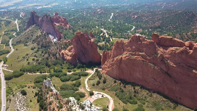 tourism, aerial, aerial landscape, aerial view, america, beautiful, blue, colorado, colorado springs, colorful, denver, drone, drone view, flying over, formation, garden of the gods, garden of the god