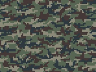 
Abstraction pixel military camouflage, digital seamless pattern, forest background.