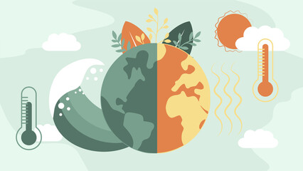 
Climate change infographic. Global warming illustration, environmental pollution, the concept of the impact of heat on global warming.