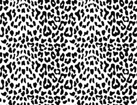 Leopard print black and white texture vector seamless fashion design for clothes, paper, fabric.
