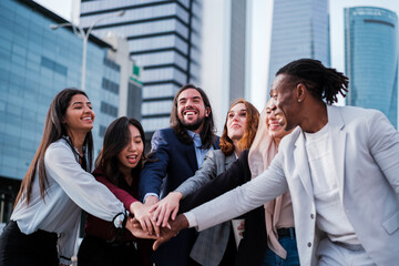 Group of businessmen celebrating company successes