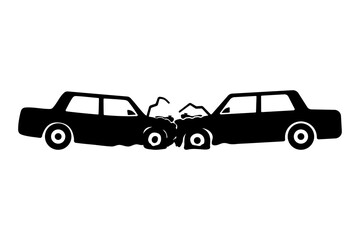 Car accident icon. Road traffic accident. Black silhouette. Side view. Vector simple flat graphic illustration. Isolated object on a white background. Isolate.