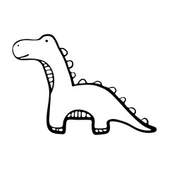 Dinosaur icon. Black ink contour line sketch drawing. Side view. Vector simple flat graphic hand drawn illustration. Isolated object on a white background. Isolate.