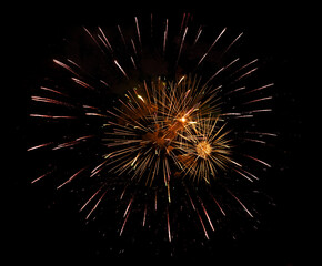 Beautiful bright fireworks lighting up night sky