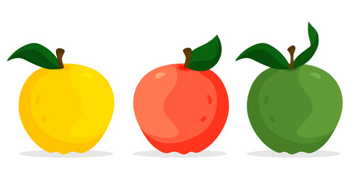 Set of red green yellow apples. Vector flat illustration isolated on a white background.