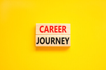 Career journey symbol. Concept words Career journey on wooden blocks on a beautiful yellow table yellow background. Business Career journey concept. Copy space.