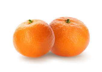 Two tasty ripe tangerines on white background
