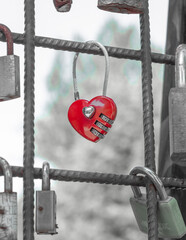 Love padlocks representing ever lasting love. Red heart love lock.
