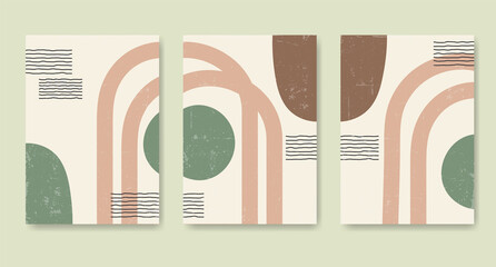 Set of abstract contemporary posters with geometric shapes.