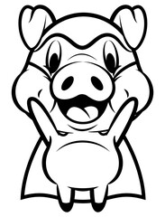 Cartoon illustration of Funny Piglets wearing Superhero costume and flying, best for sticker, mascot, and coloring book for kids
