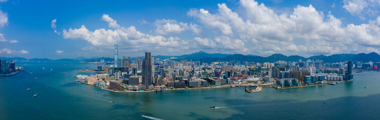 Hong Kong Drone fly over Hong Kong Kowloon side