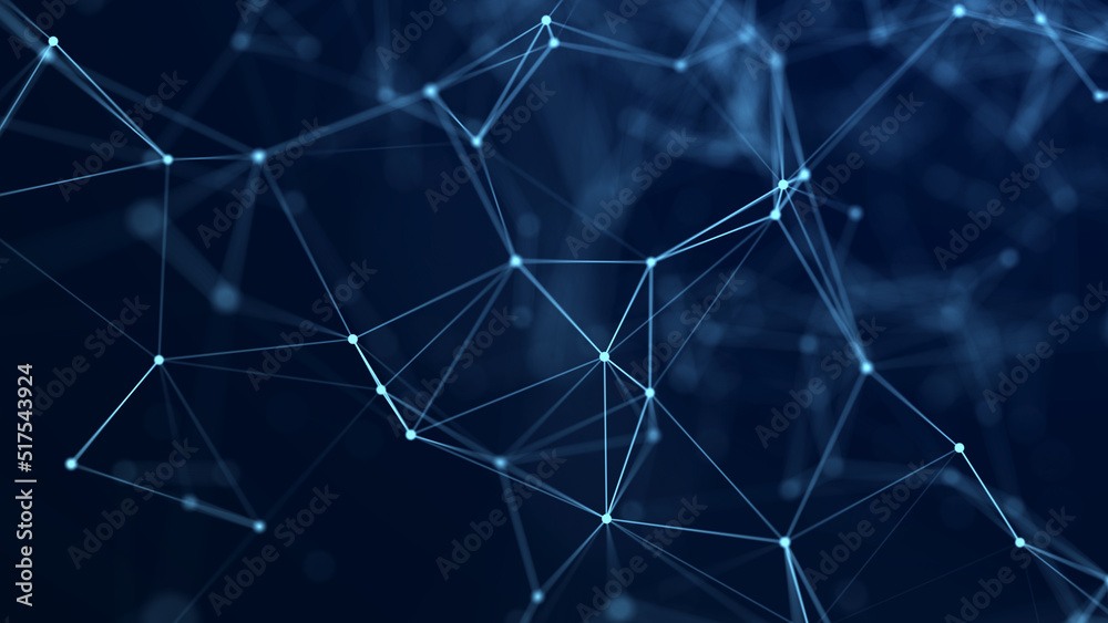 Fototapete Distribution of lines and points in space. Digital background of data network connection. 3D rendering.