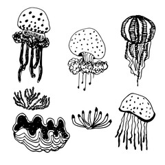 Vector set of inhabitants of the seabed.