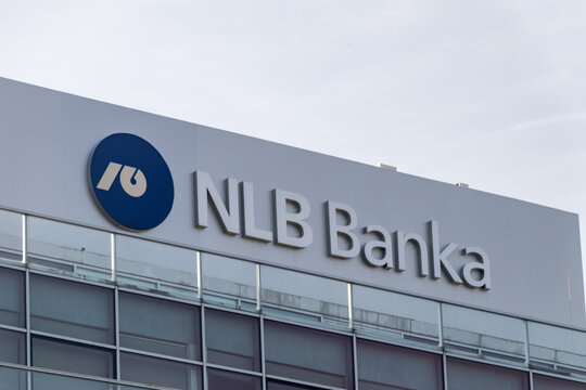 Podgorica, Montenegro - June 4, 2022: Logo and sign of NLB Banka. NLB Group is the largest banking and financial group in Slovenia.